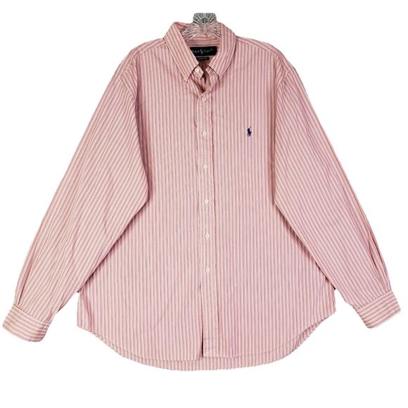 Polo Ralph Lauren Shirt Mens Size XL 17 Pink Stripe Button Down Oxford LS - Picture 1 of 9